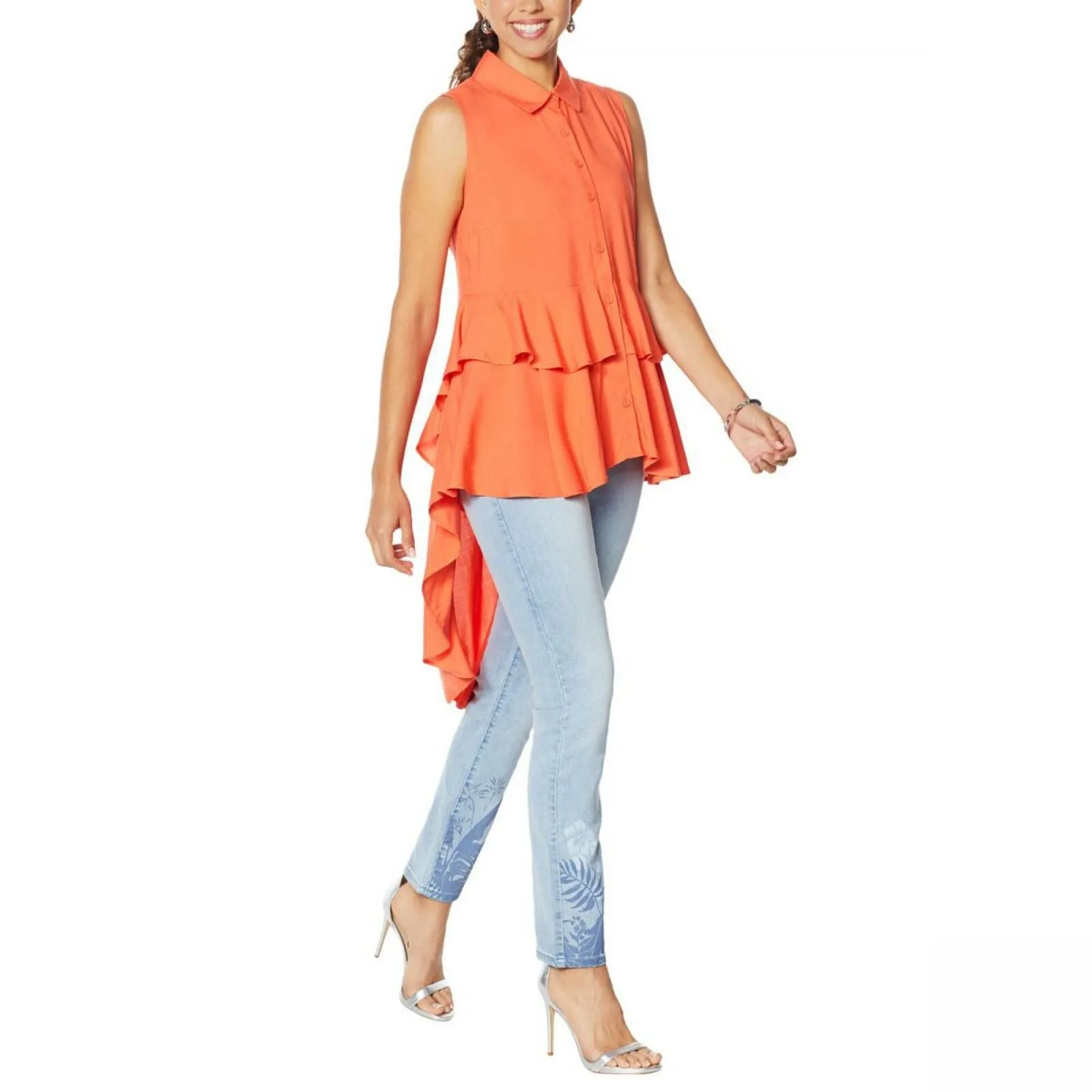 DG2 by Diane Gilman Women's Plus Size Drama Ruffle Shirt Blouse