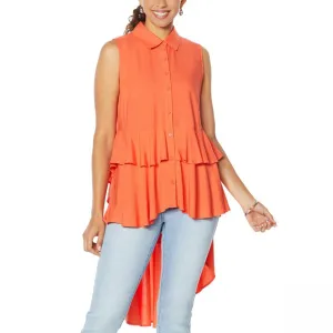 DG2 by Diane Gilman Women's Plus Size Drama Ruffle Shirt Blouse