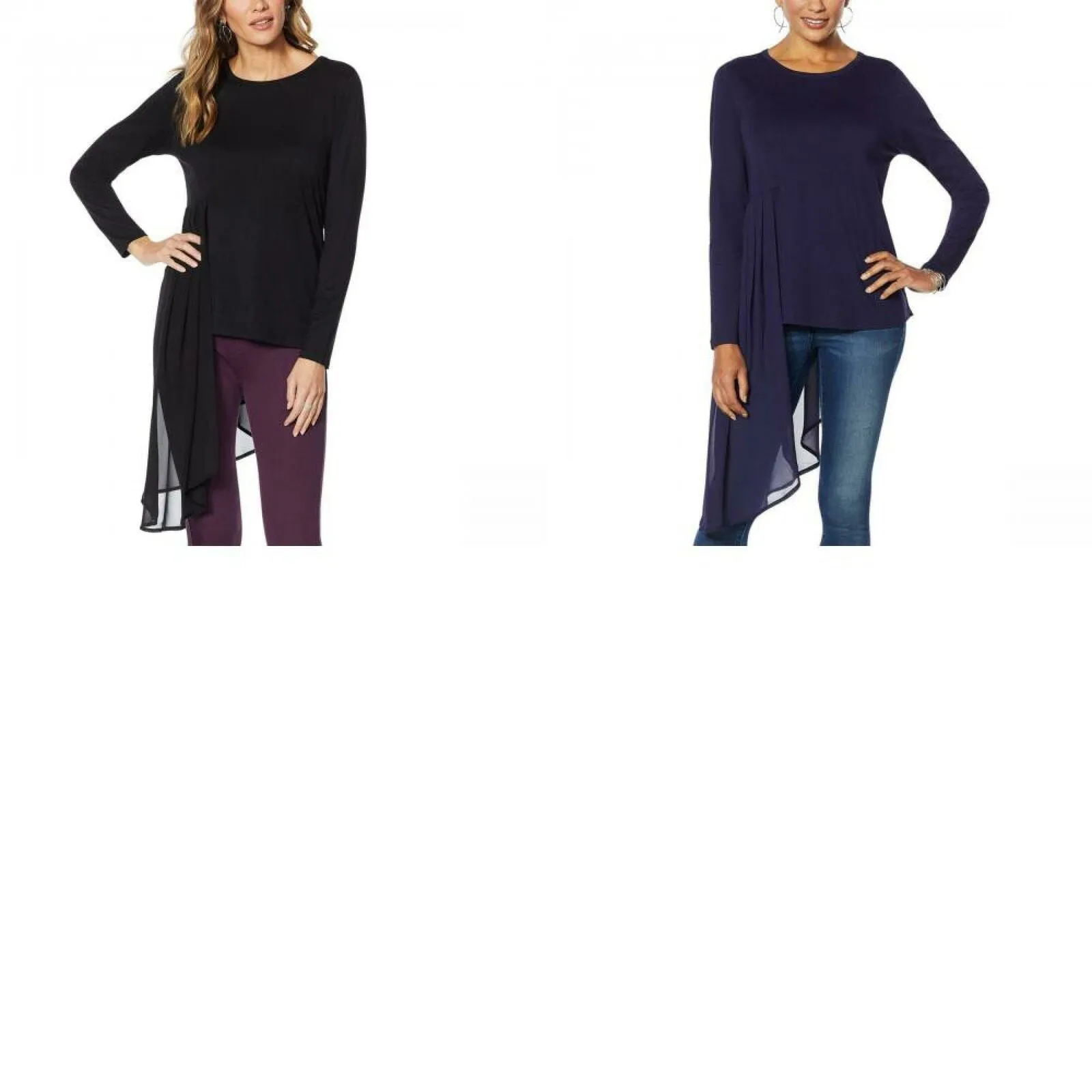 DG2 by Diane Gilman Women's Plus Size Dramatic Mixed Media Asymmetric Top