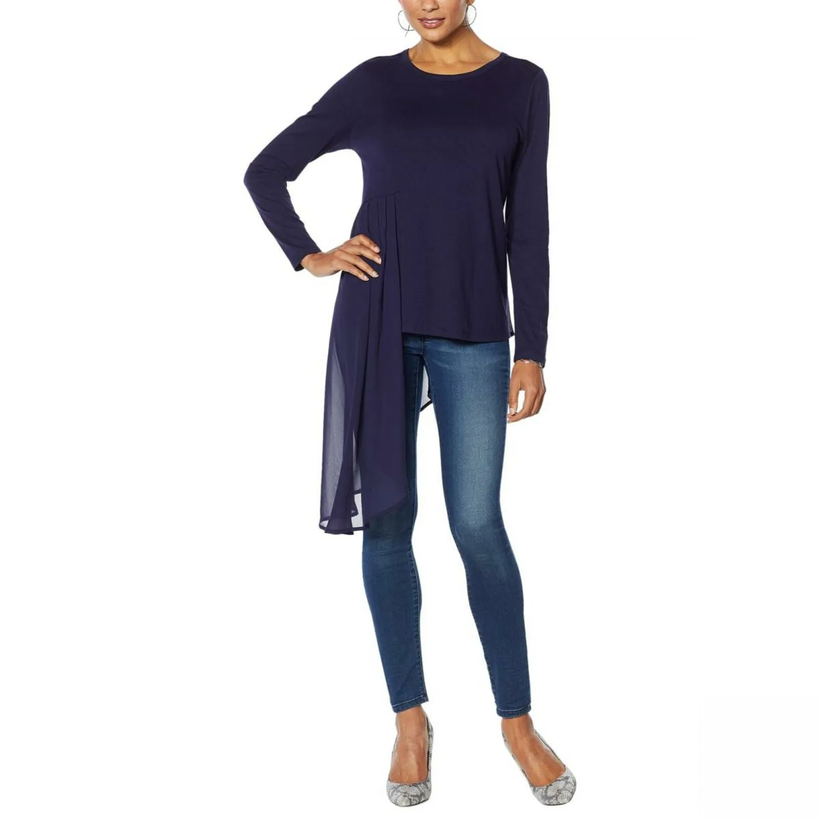 DG2 by Diane Gilman Women's Plus Size Dramatic Mixed Media Asymmetric Top