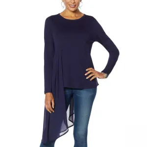 DG2 by Diane Gilman Women's Plus Size Dramatic Mixed Media Asymmetric Top