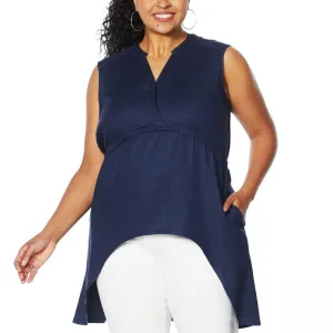 DG2 by Diane Gilman Women's Plus Size Linen Blend Sleeveless Hi Low Tunic Top