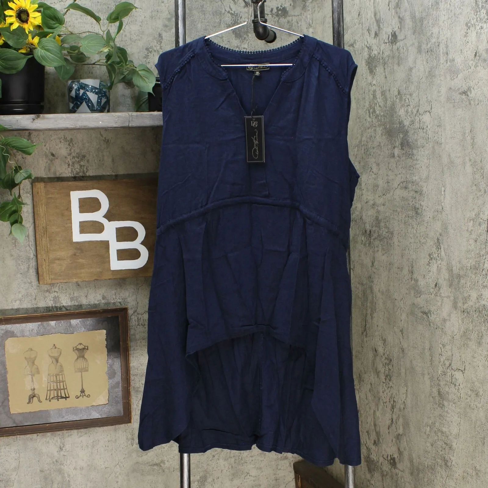 DG2 by Diane Gilman Women's Plus Size Linen Blend Sleeveless Hi Low Tunic Top