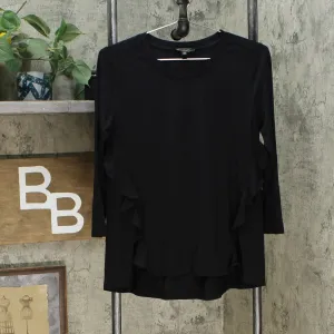 DG2 by Diane Gilman Women's Ruffled Knit Hi Low Hem Top Black XS