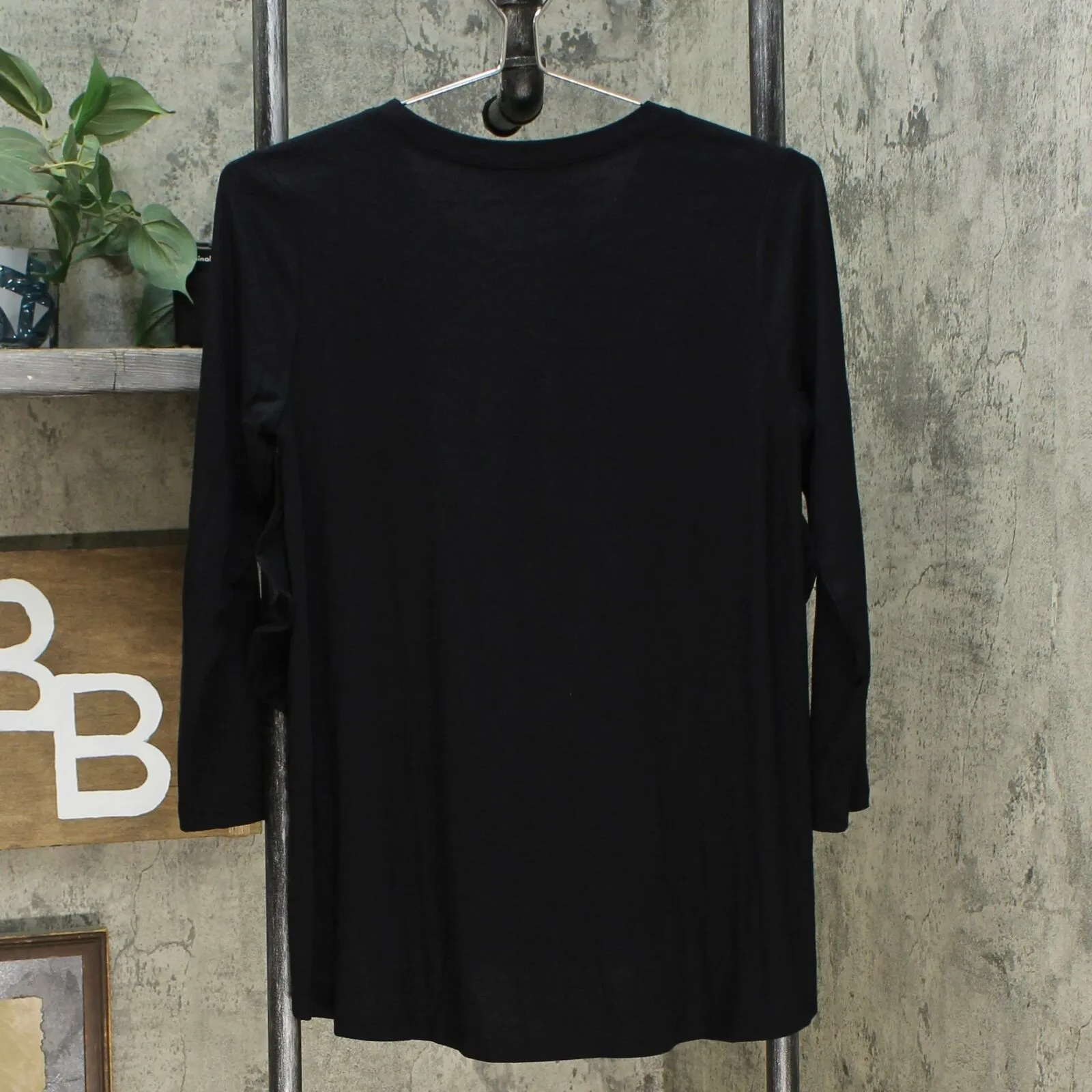 DG2 by Diane Gilman Women's Ruffled Knit Hi Low Hem Top Black XS