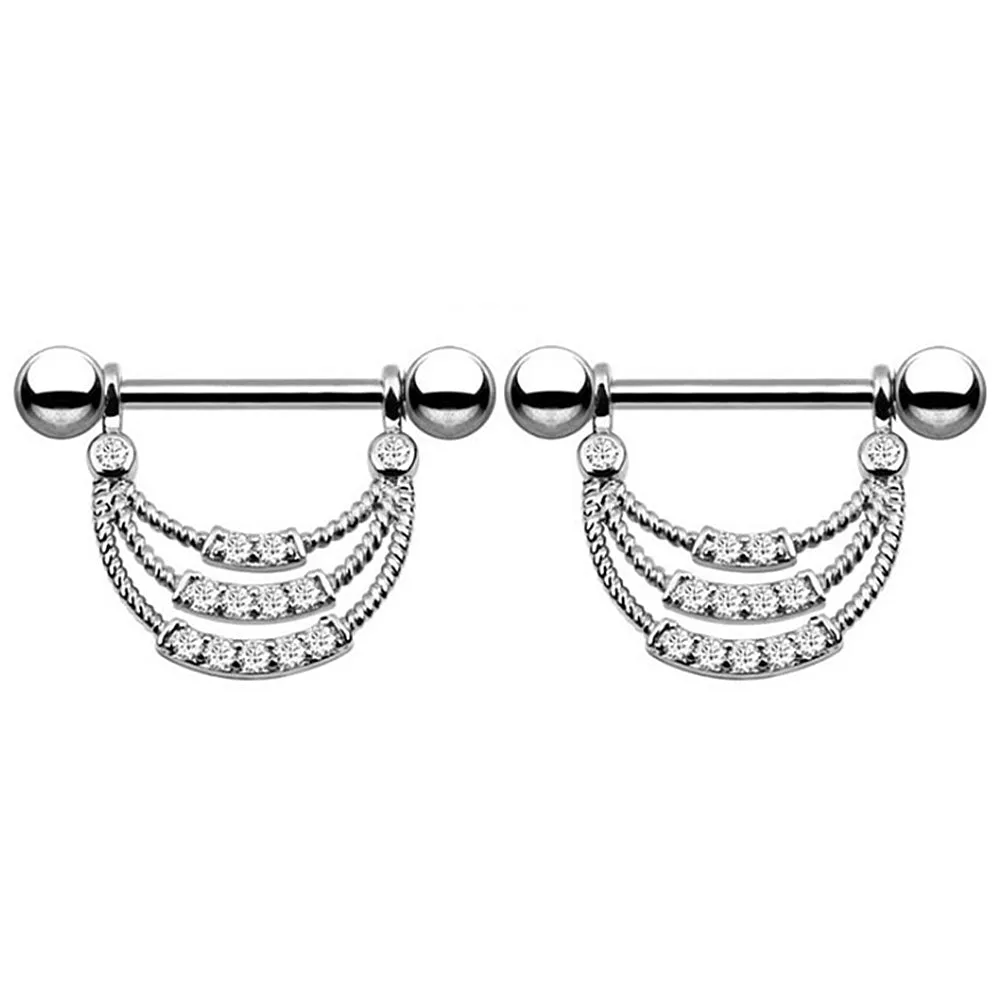 Diamond Pave Rope Pattern Nipple Ring Shield