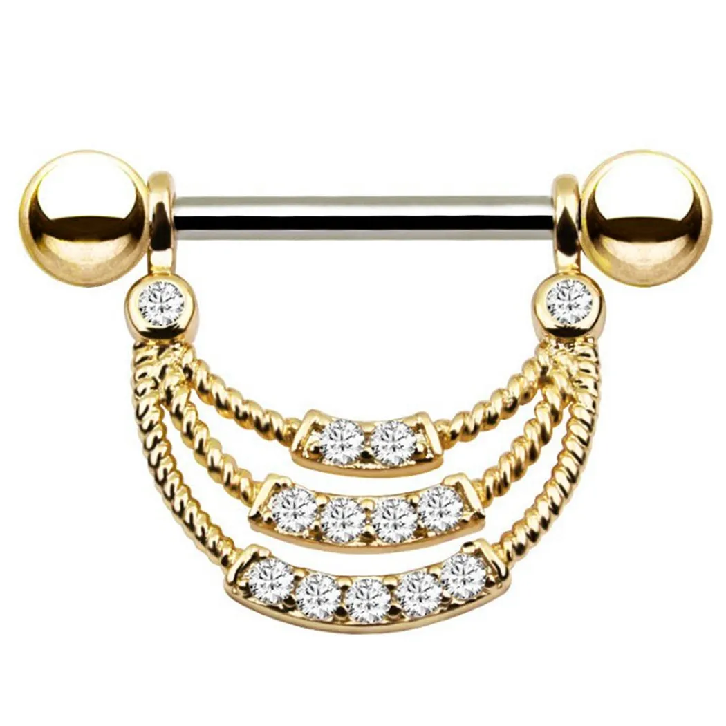 Diamond Pave Rope Pattern Nipple Ring Shield