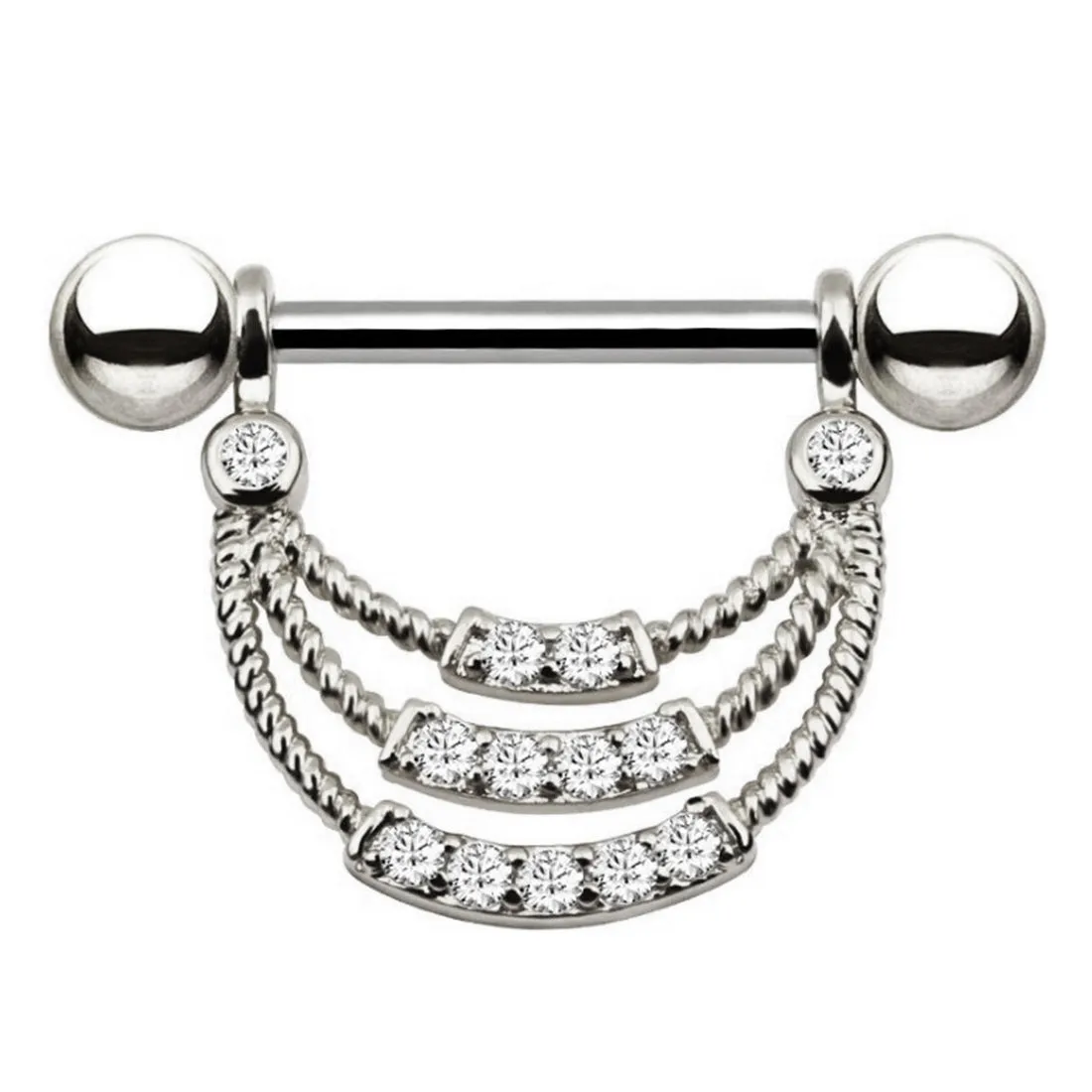 Diamond Pave Rope Pattern Nipple Ring Shield