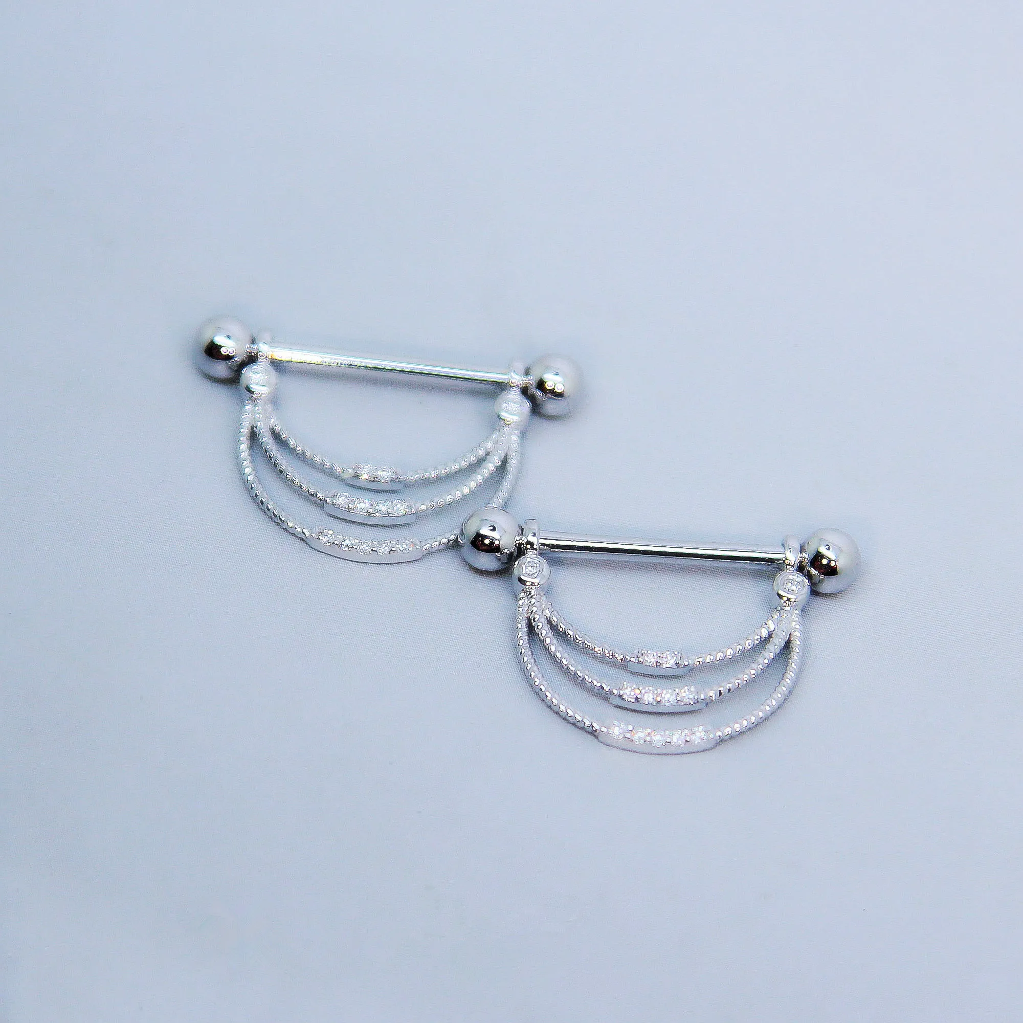 Diamond Pave Rope Pattern Nipple Ring Shield