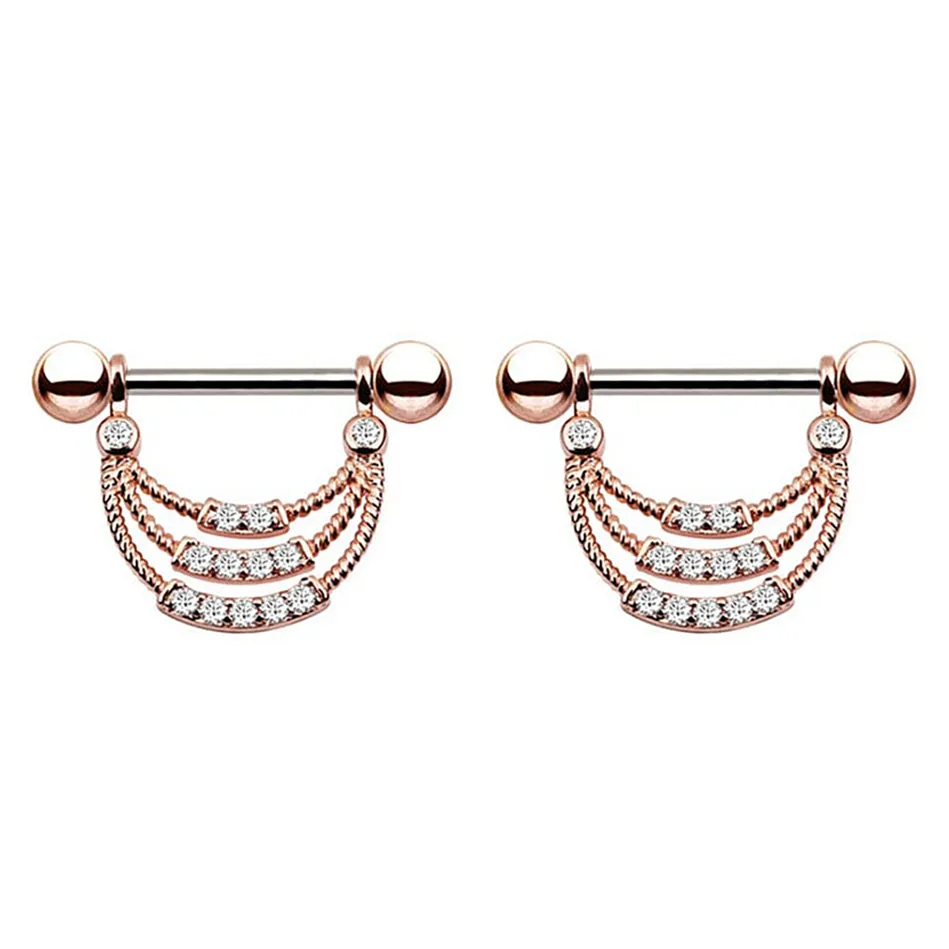 Diamond Pave Rope Pattern Nipple Ring Shield
