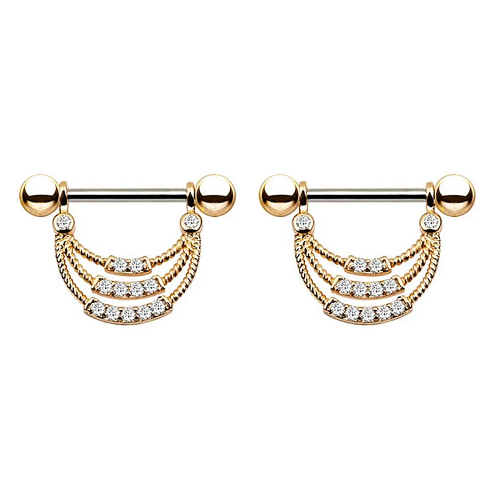 Diamond Pave Rope Pattern Nipple Ring Shield