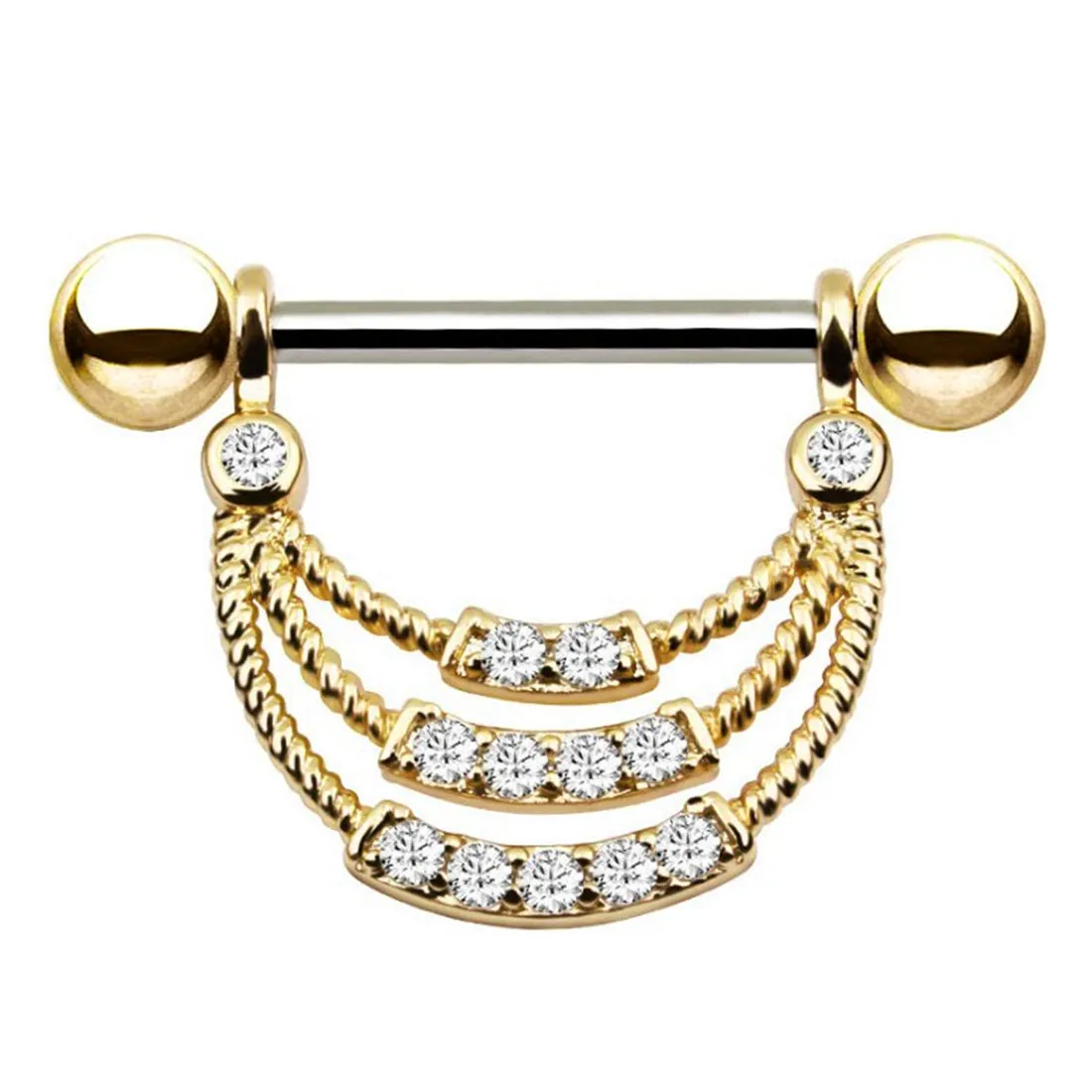 Diamond Pave Rope Pattern Nipple Ring Shield