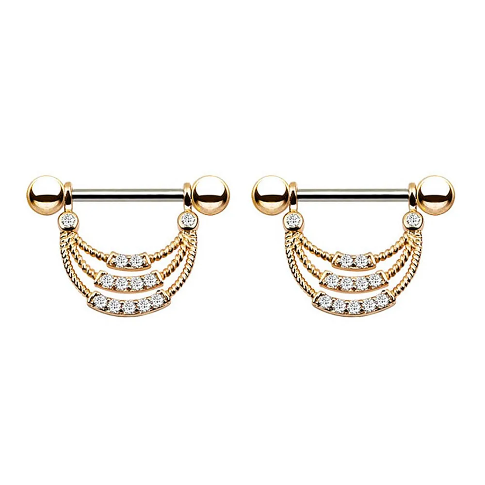 Diamond Pave Rope Pattern Nipple Ring Shield