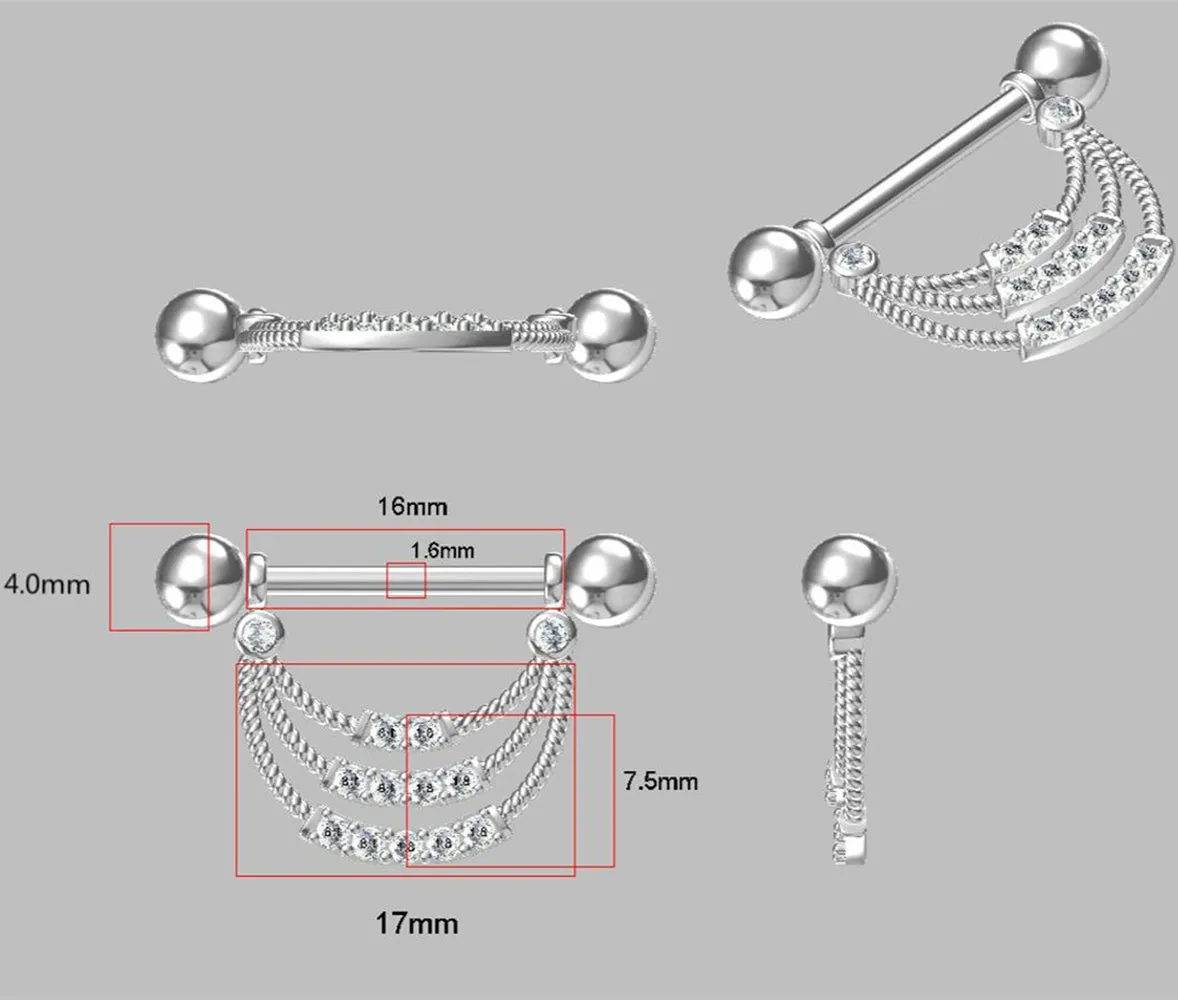 Diamond Pave Rope Pattern Nipple Ring Shield