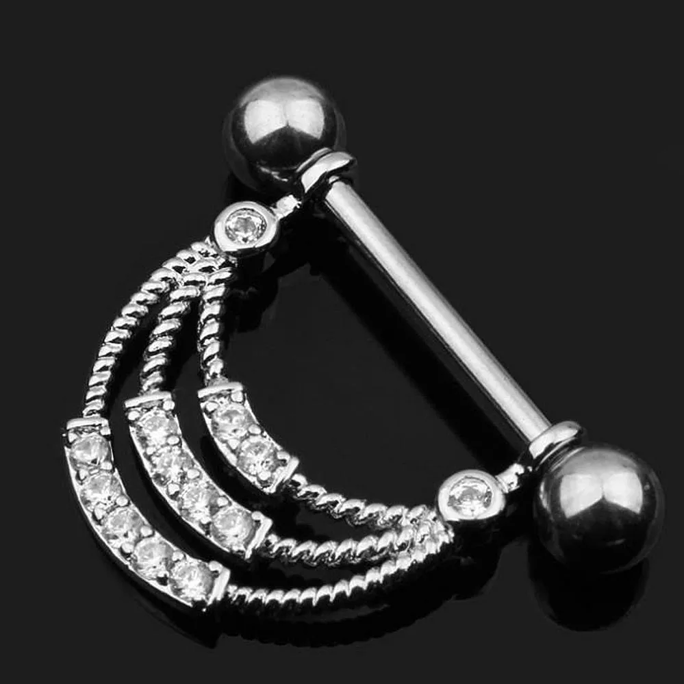 Diamond Pave Rope Pattern Nipple Ring Shield