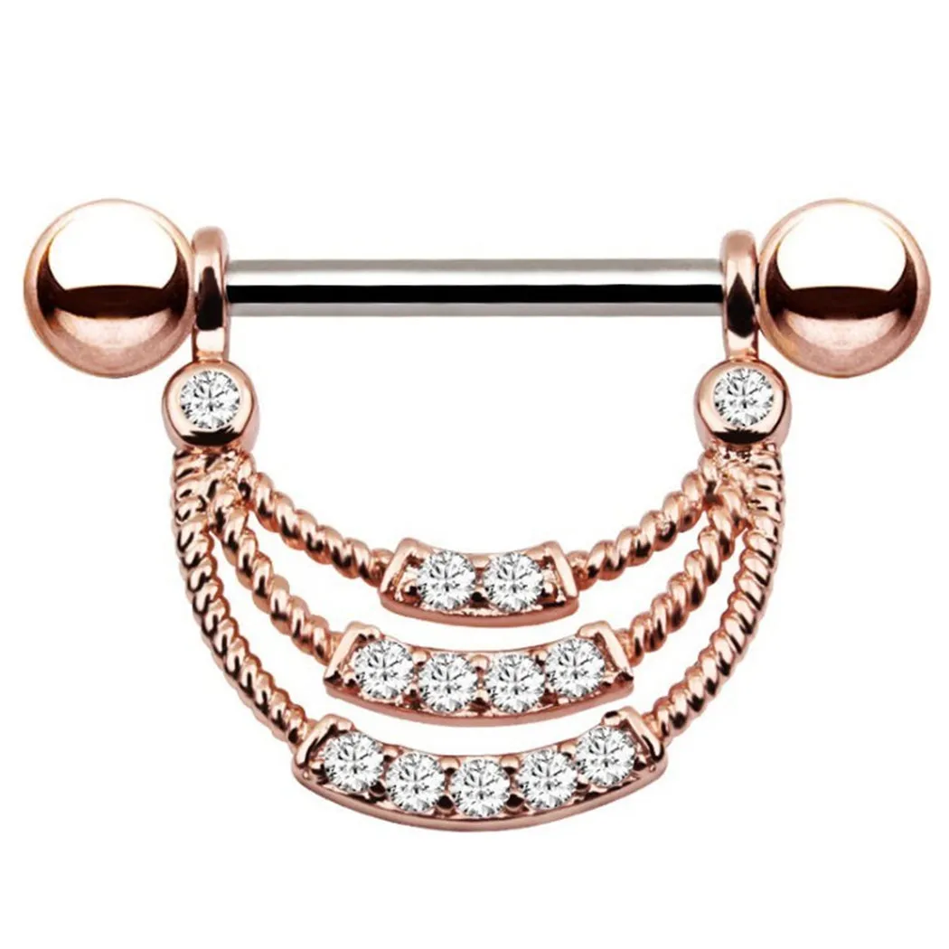 Diamond Pave Rope Pattern Nipple Ring Shield