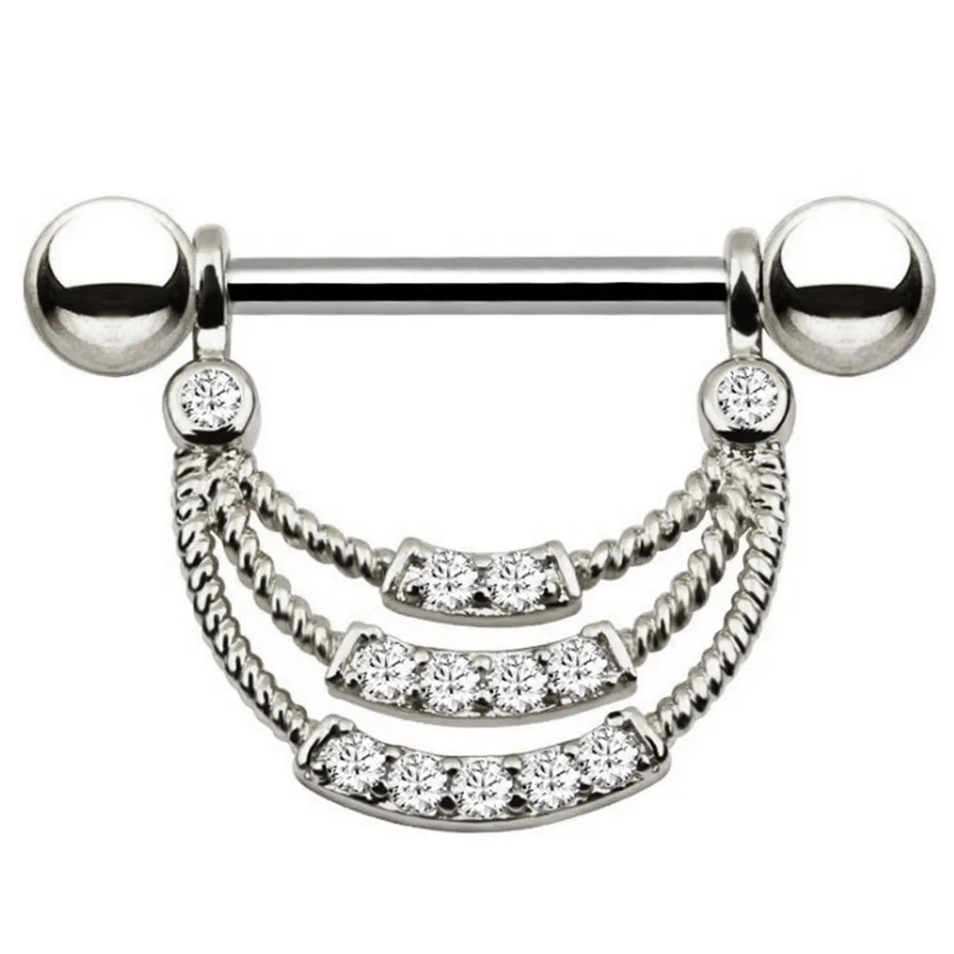 Diamond Pave Rope Pattern Nipple Ring Shield