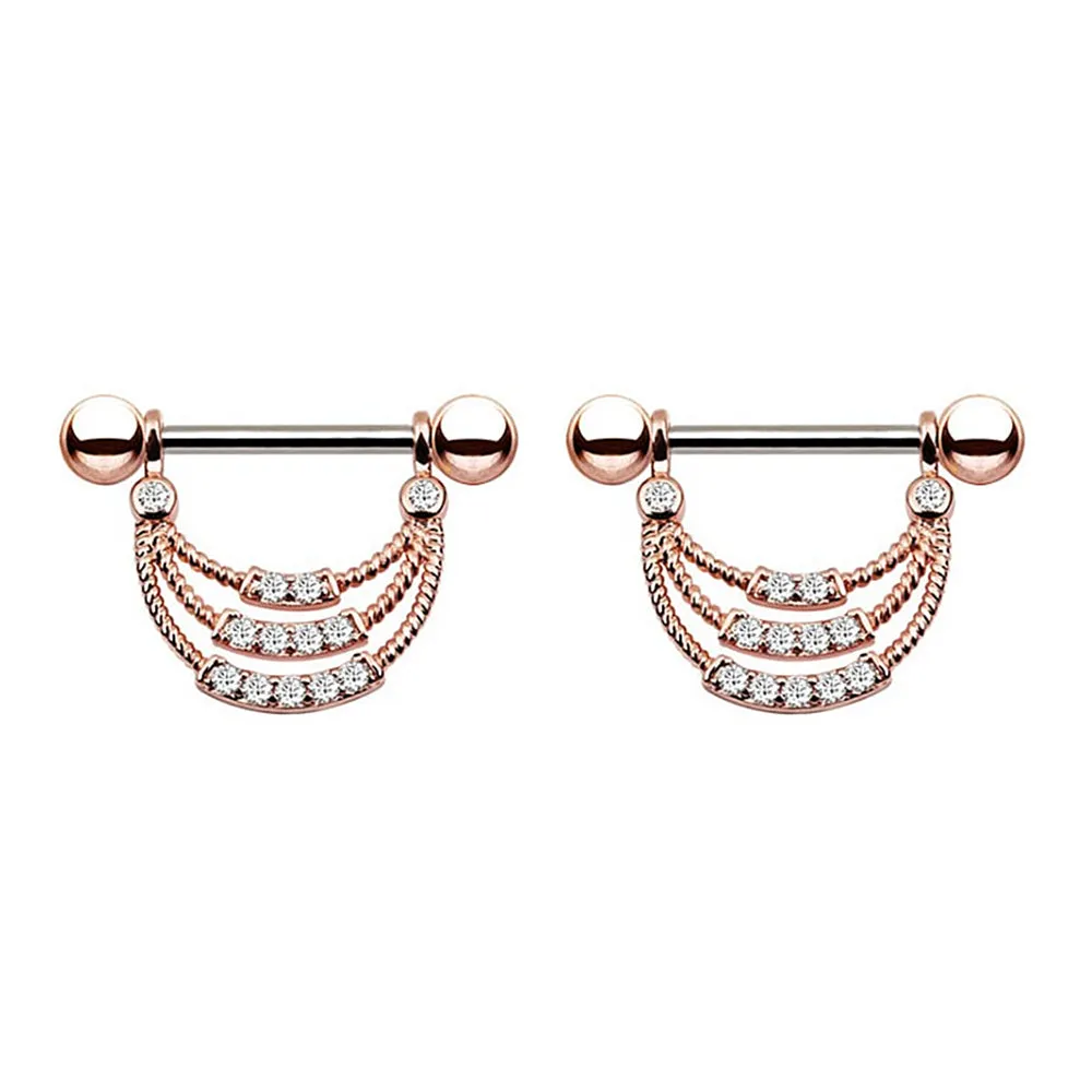 Diamond Pave Rope Pattern Nipple Ring Shield