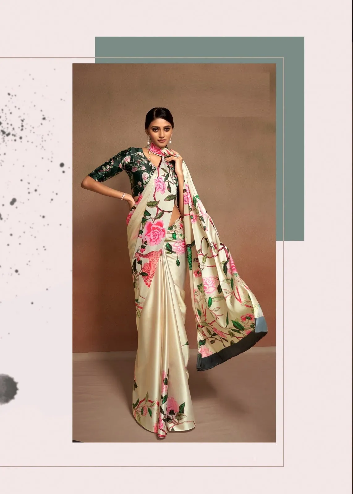 Digital Print Saree In Off White