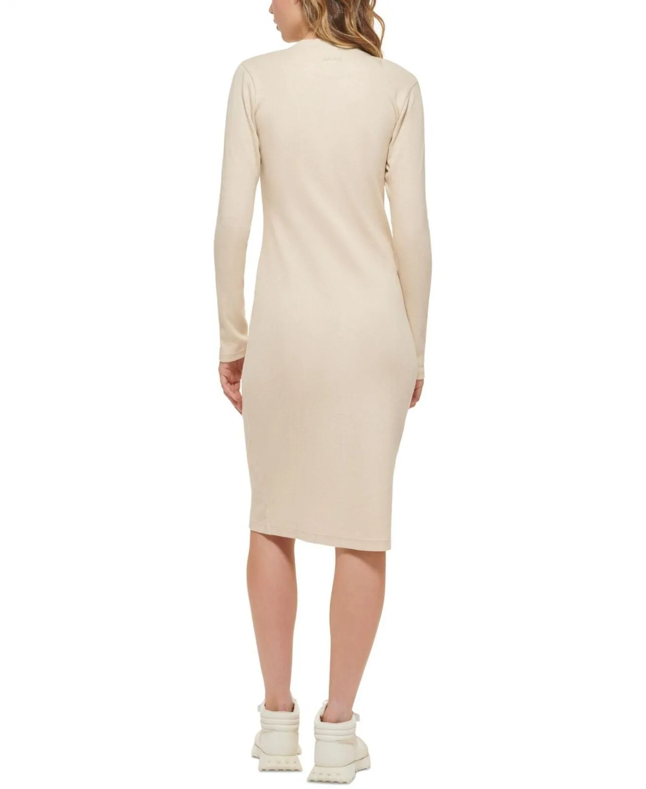 Dkny Jeans Henley-Neckline Long-Sleeve Ribbed Dress E23MDHVW Vanilla Brown M