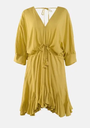 Dolman Sleeve Tie Front Waisted Mini Dress