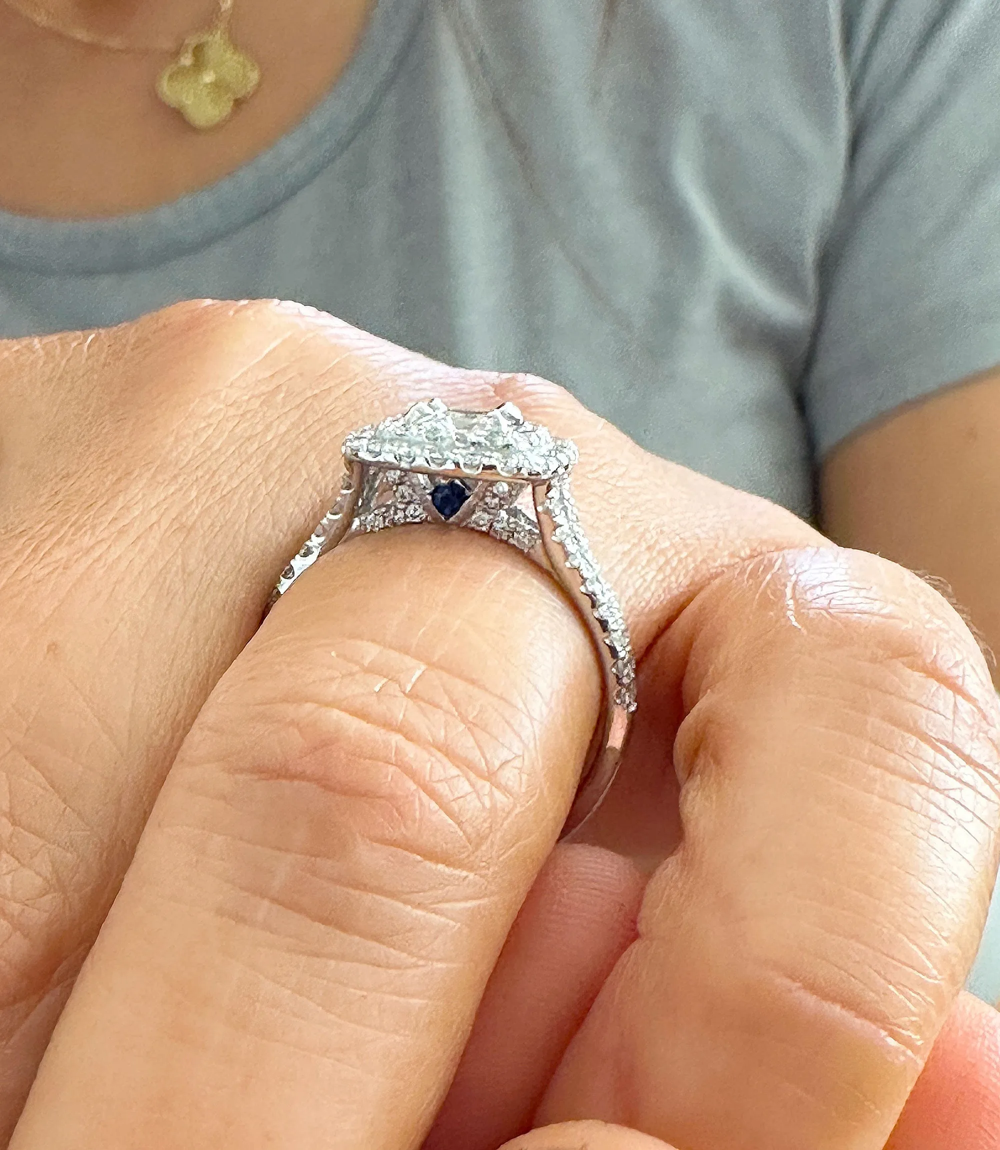 Double Halo Women's 14k solid white gold cushion cut forever one moissanite and natural diamond engagement ring Bridal Wedding Halo 2.00ct