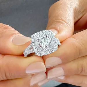 Double Halo Women's 14k solid white gold cushion cut moissanite and natural diamond engagement ring Bridal Wedding Halo 2.00ct