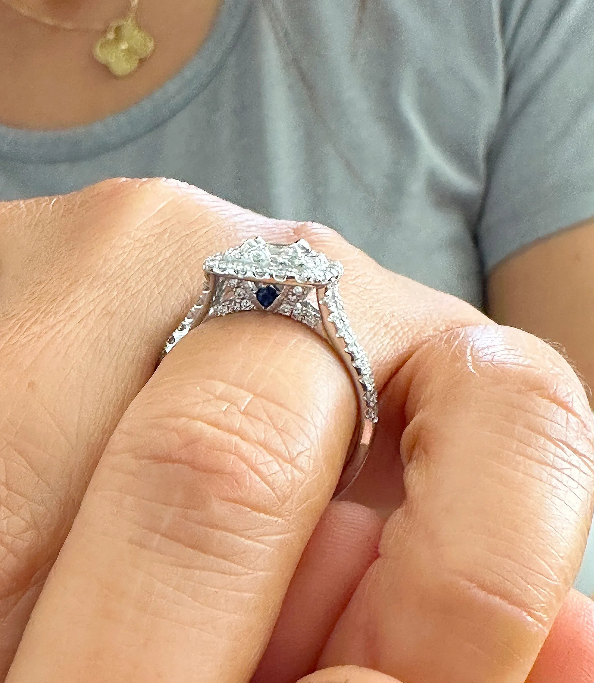 Double Halo Women's 14k solid white gold cushion cut moissanite and natural diamond engagement ring Bridal Wedding Halo 2.00ct