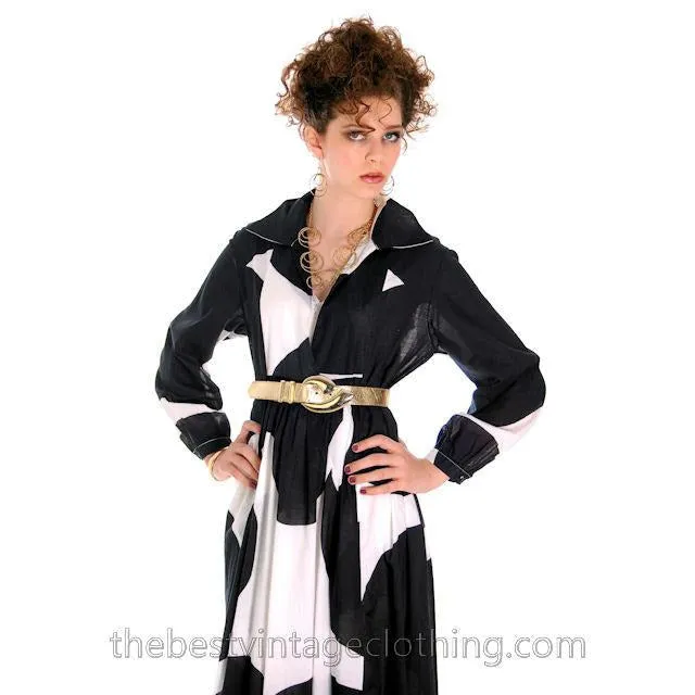 Dramatic Vintage 1960s Marimekko  Graphic Tent Dress Black & White S