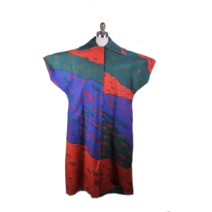 Dramatic Vintage 1970s Marimekko Colorful Tent Dress Lounger Quilted S