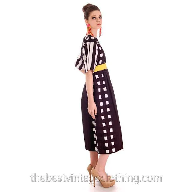 Dramatic Vintage 1970s Marimekko Graphic Dress Black & White S 1975