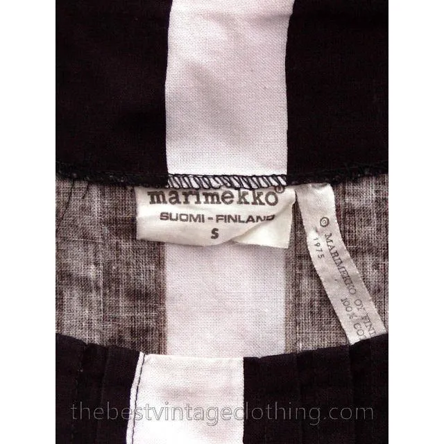 Dramatic Vintage 1970s Marimekko Graphic Dress Black & White S 1975
