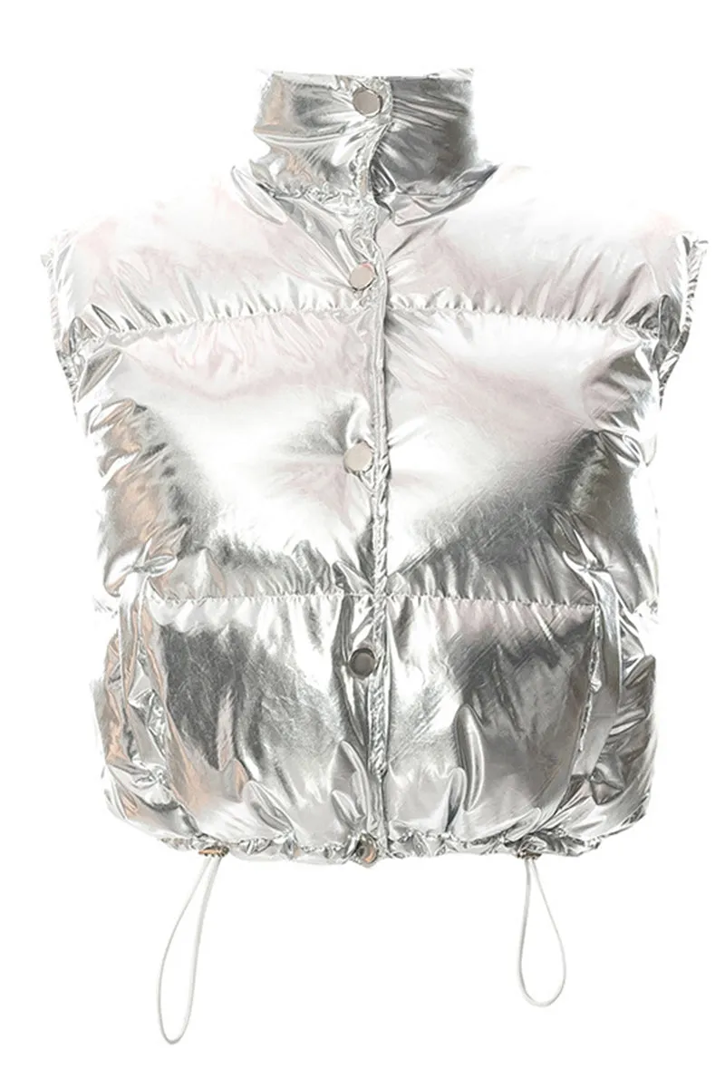 DS3273 Metallic Puffer Vest Outerwear