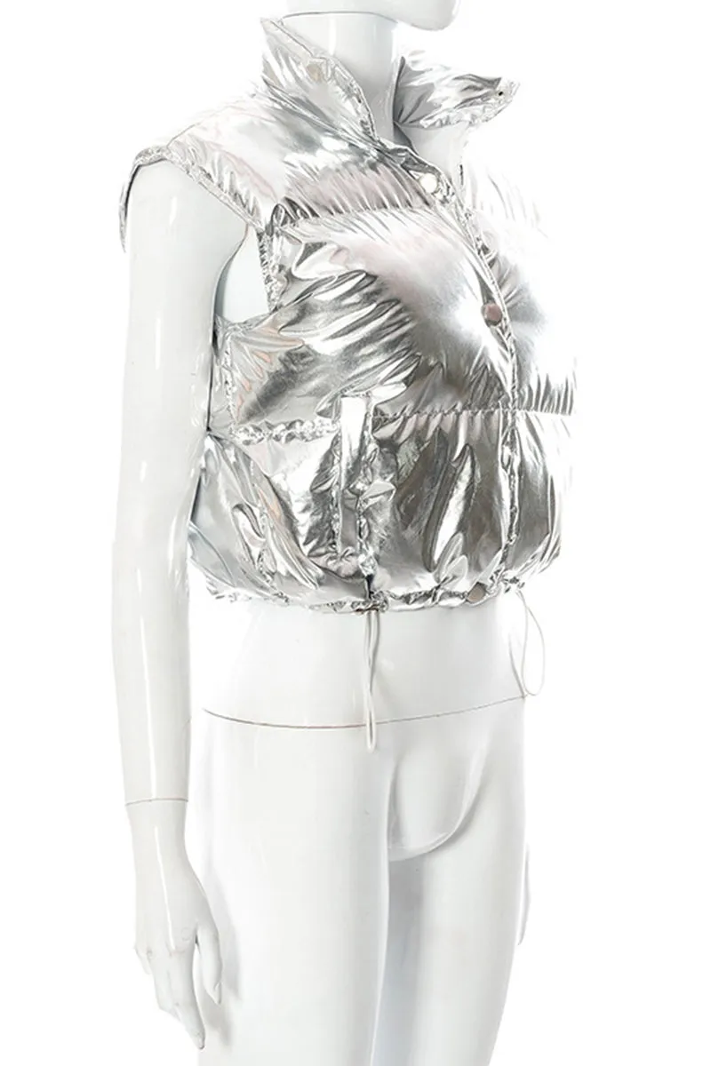 DS3273 Metallic Puffer Vest Outerwear