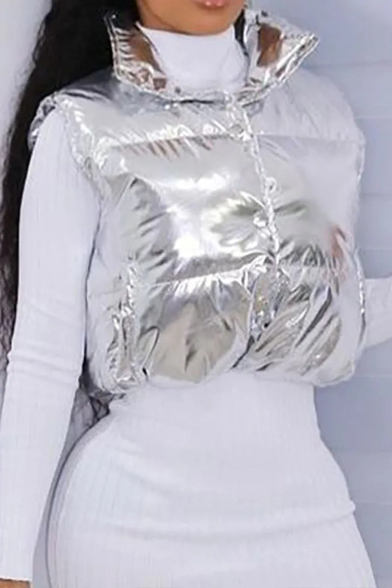 DS3273 Metallic Puffer Vest Outerwear