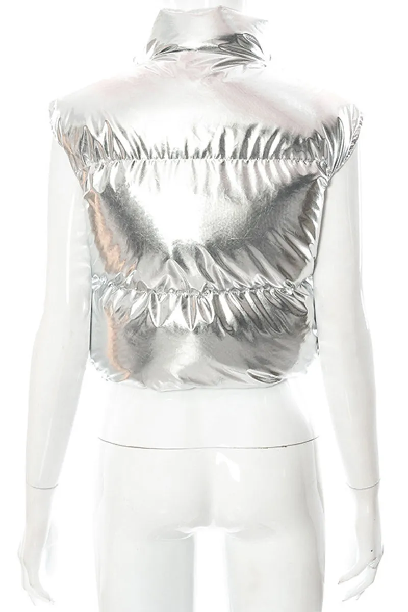 DS3273 Metallic Puffer Vest Outerwear
