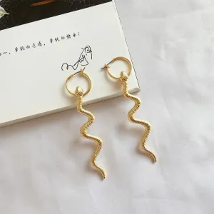 Exaggerated Long Snake Earrings with Golden Alloy Finish