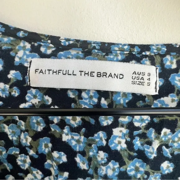 Faithfull the Brand Oslo Ditzy Blossom Village Blue Floral Mini Wrap Dress Us 4