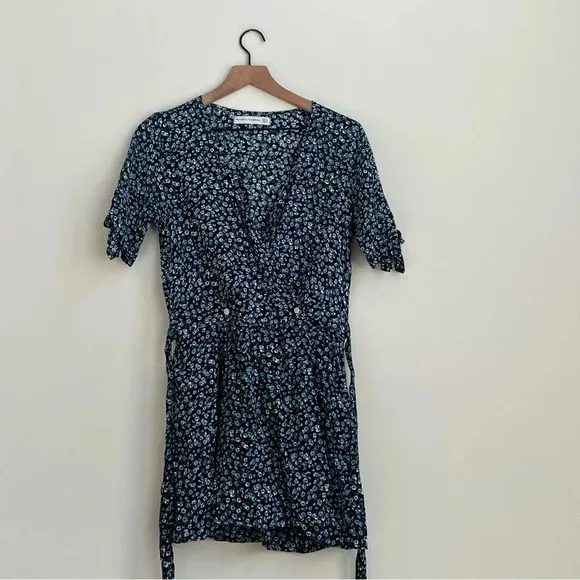 Faithfull the Brand Oslo Ditzy Blossom Village Blue Floral Mini Wrap Dress Us 4
