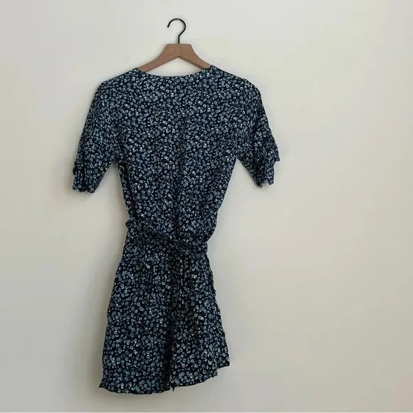 Faithfull the Brand Oslo Ditzy Blossom Village Blue Floral Mini Wrap Dress Us 4