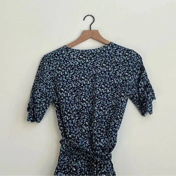 Faithfull the Brand Oslo Ditzy Blossom Village Blue Floral Mini Wrap Dress Us 4