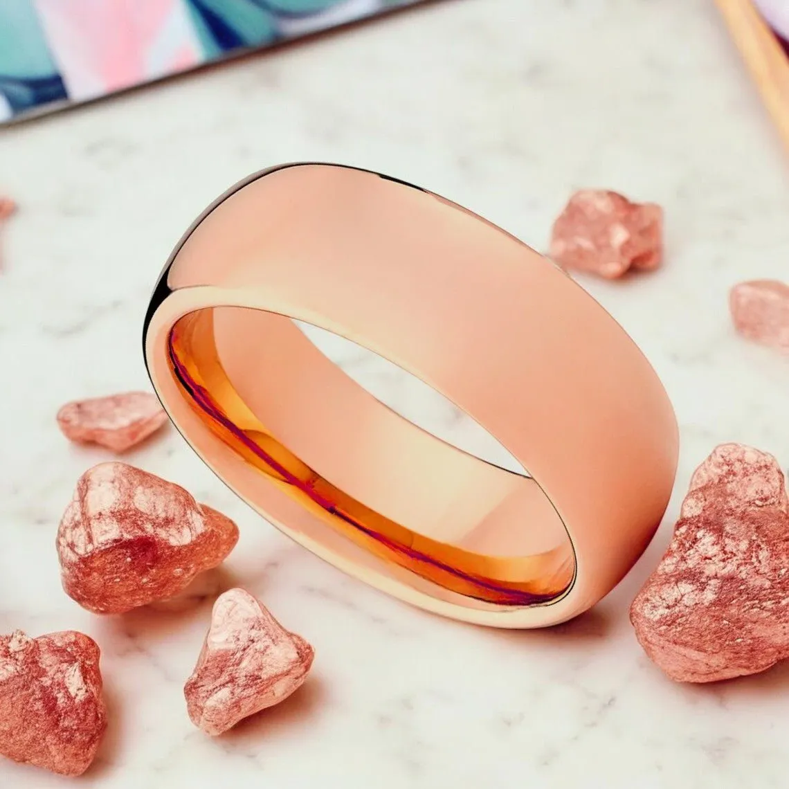 FANATIC | Rose Gold Tungsten Ring, Shiny High Polished, Domed