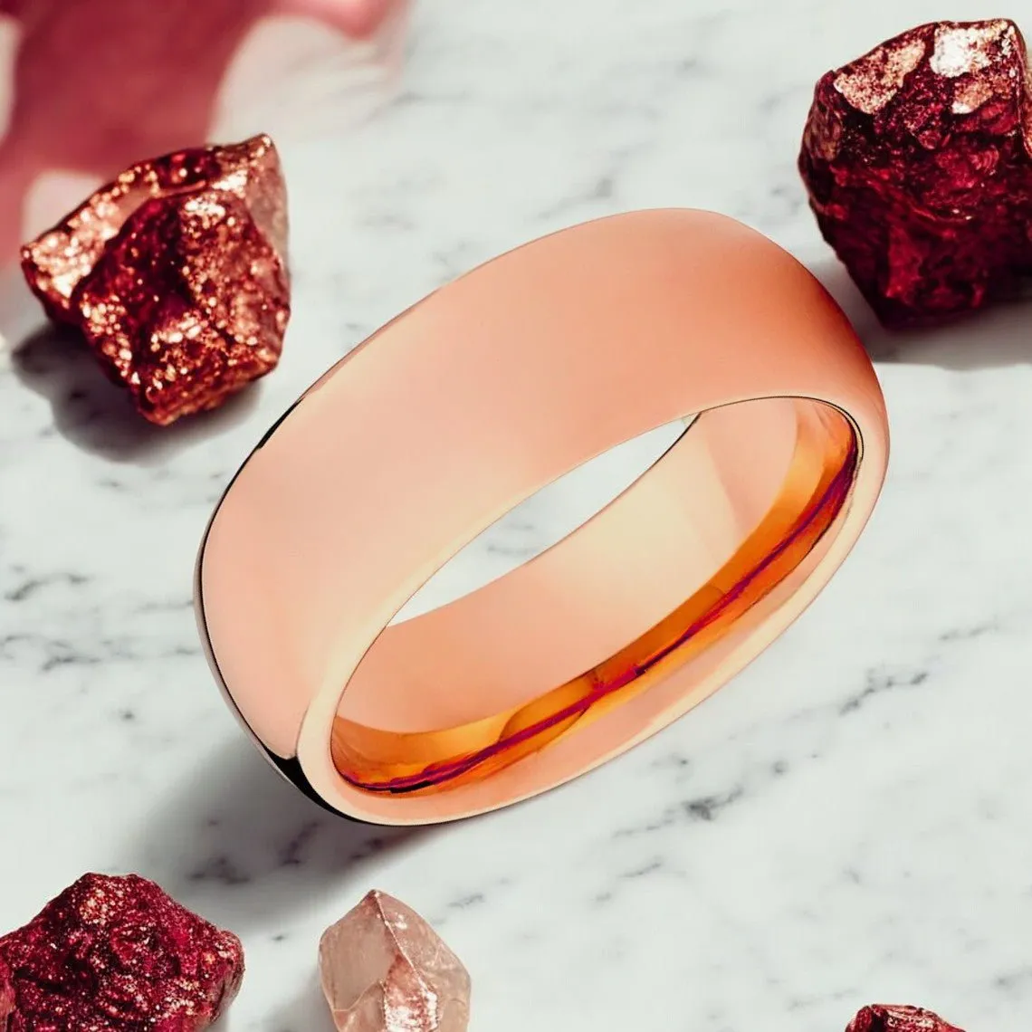 FANATIC | Rose Gold Tungsten Ring, Shiny High Polished, Domed