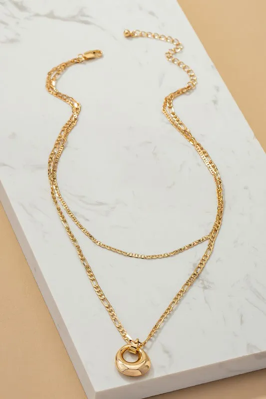 Fancy Two Row Donut Pendant Necklace