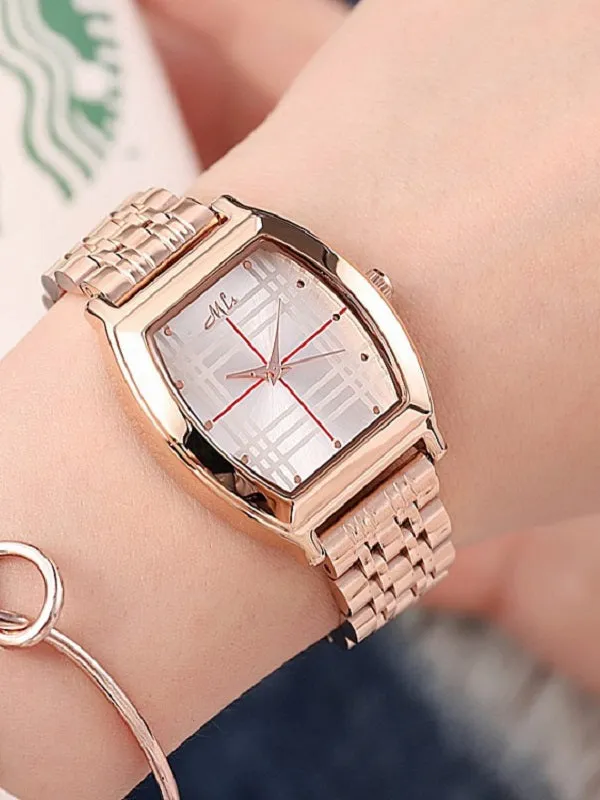 Fashion Barrel-shaped Leather&Steel Strap Women's Watch