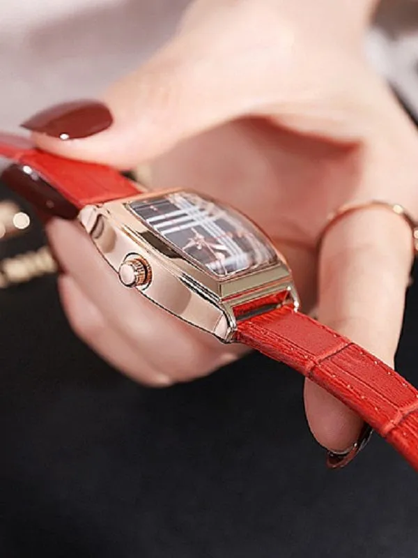 Fashion Barrel-shaped Leather&Steel Strap Women's Watch