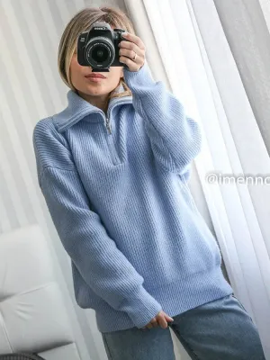 Fashion Women's Sweaters Loose Zipper Design Pullovers Casual Solid Turtleneck Thick Knitted Winter Sweater