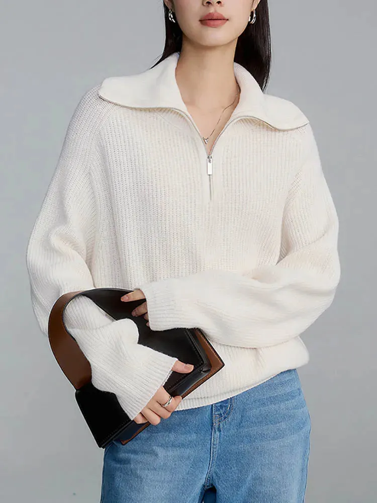 Fashion Women's Sweaters Loose Zipper Design Pullovers Casual Solid Turtleneck Thick Knitted Winter Sweater