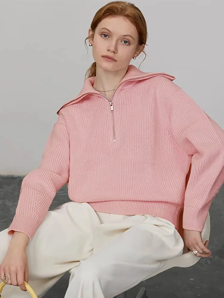Fashion Women's Sweaters Loose Zipper Design Pullovers Casual Solid Turtleneck Thick Knitted Winter Sweater