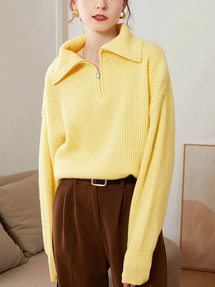 Fashion Women's Sweaters Loose Zipper Design Pullovers Casual Solid Turtleneck Thick Knitted Winter Sweater